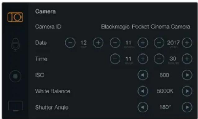Blackmagic Design Micro Cinema Camera - Ajustes de Câmera - 1