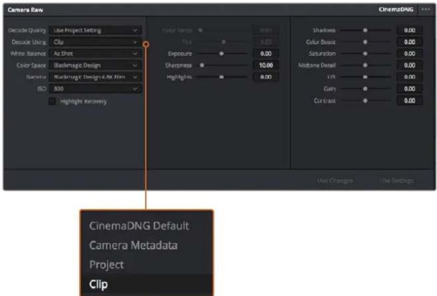 Blackmagic Design Micro Cinema Camera - To make individual adjustments to RAW settings on a per clip basis: - 1