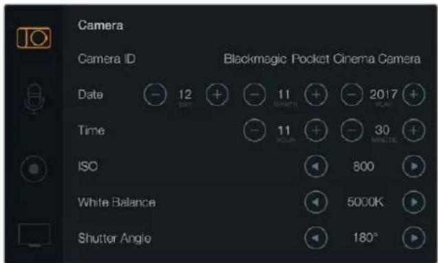 Blackmagic Design Micro Cinema Camera - Paramètres de la caméra (Camera) - 1