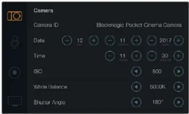 Blackmagic Design Micro Cinema Camera - Camera-Einstellungen - 1