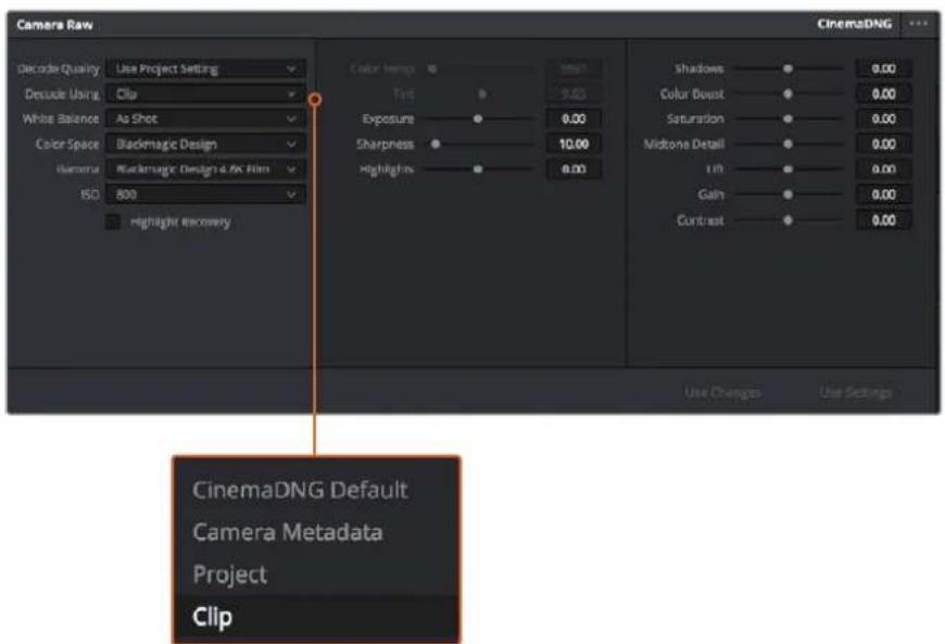 Blackmagic Design Micro Cinema Camera - Como fazer ajustes de configurações RAW em clipes individuais: - 1