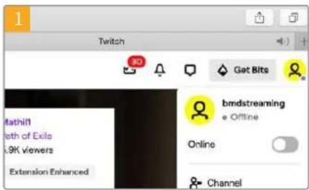1 Twitch Mathif1 eth of Exils .9K viewers Extension Enhanced Get Bits bmdstreaming • Offline Online Channel