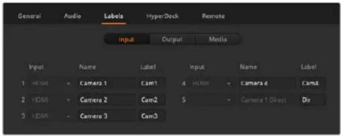 Blackmagic Design ATEM mini Pro ISO - Paramètres des libellés - 1