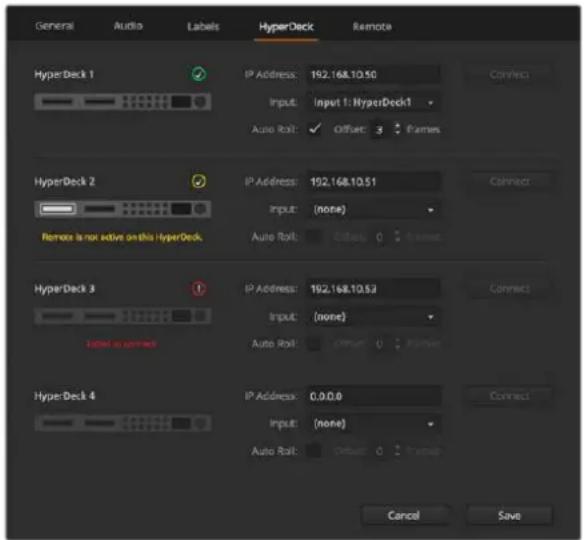 Blackmagic Design ATEM mini Pro ISO - Paramètres de l'onglet HyperDeck - 1