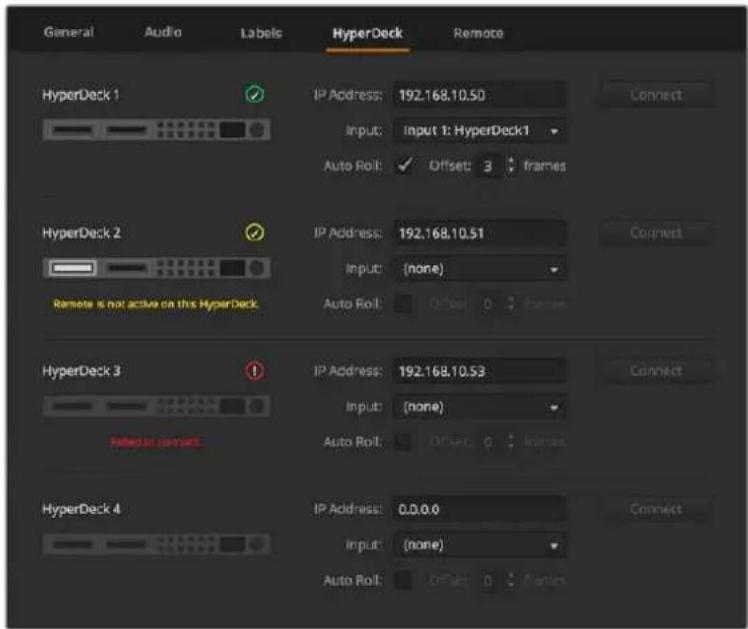 Blackmagic Design ATEM mini Pro ISO - Ajustes para grabadores HyperDeck - 1