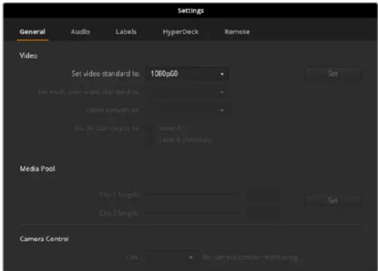 Blackmagic Design ATEM mini Pro ISO - 更改切换台设置 - 1