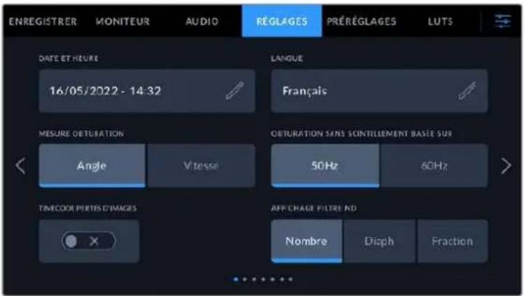 Blackmagic Design Pocket Cinema Camera 6K - Onglet Reglages - Page 1 - 1