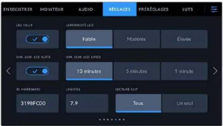 Blackmagic Design Pocket Cinema Camera 6K - Onglet Reglages - Page 5 et 3 - 1
