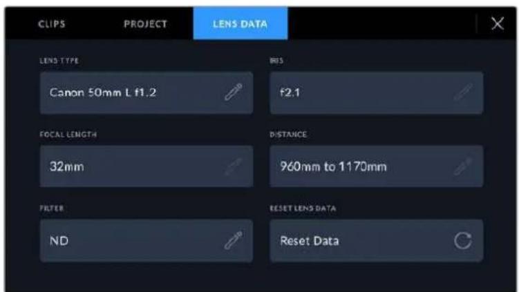 Blackmagic Design Pocket Cinema Camera 6K - 'Lens Data' metadata - 1