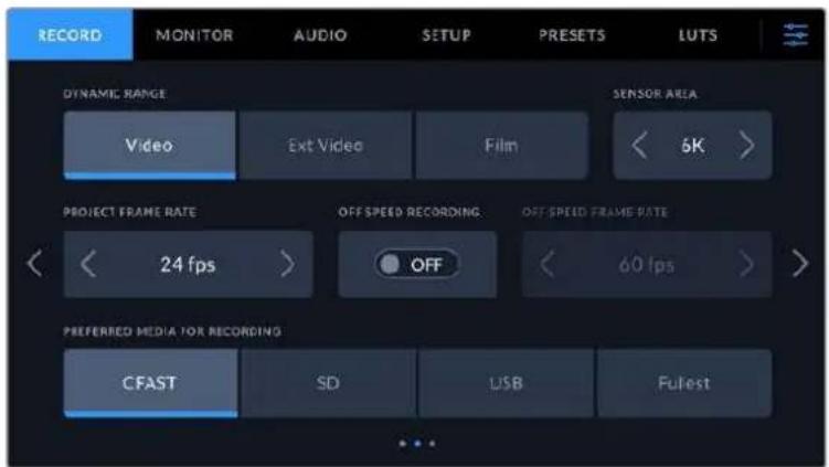 Blackmagic Design Pocket Cinema Camera 6K - Record Settings 2 - 1