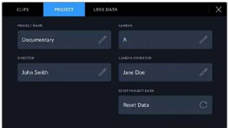 Blackmagic Design Pocket Cinema Camera 6K - 'Project' metadata - 1
