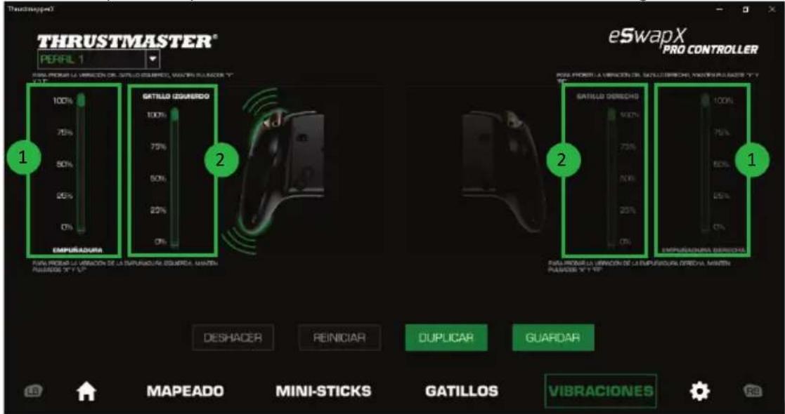 THRUSTMASTER eSwap X Pro - Para definir la intensidad maxima de las vibraciones para los gatillos: - 1