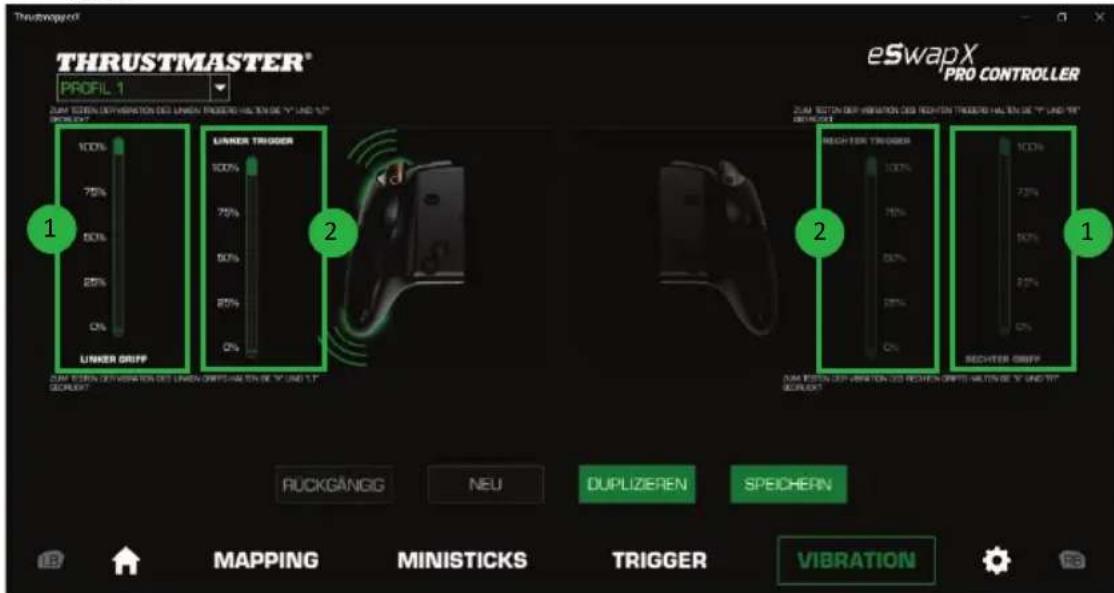 THRUSTMASTER eSwap X Pro - So stellen Sie die maximale Intensität der Vibrationen für die Trigger ein: - 1