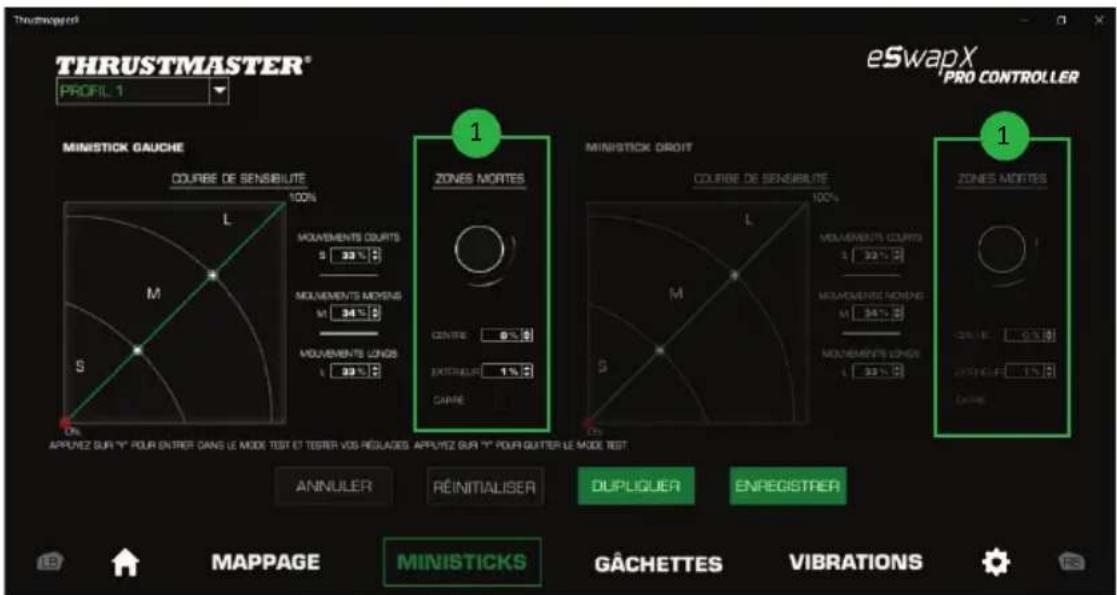 THRUSTMASTER eSwap X Pro - Pour modifier la courbe de sensibilité de vos ministicks, vous pouvez : - 2