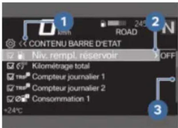 BMW R 1250 RT (2020) - Indications d'utilisation dans les sous-menus - 1