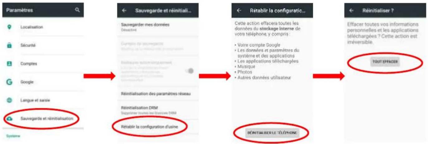 LOGICOM Le Starter L - Réinitialisation du téléphone par le menu paramètre : - 1