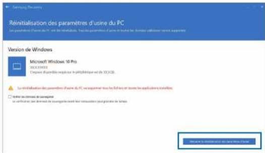 SAMSUNG Galaxy Book Ion - Sélectionnez réinitialisation des paramètres d'usine du PC → démarrer la réinitialisation des paramètres d'usine. - 1