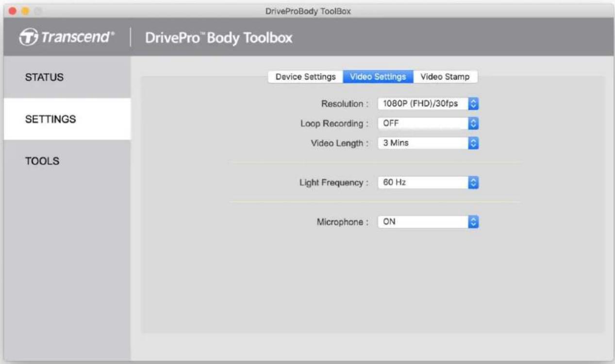 TRANSCEND DrivePro Body 10 - Réglages vidéos - 1