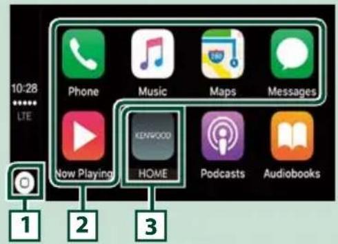 KENWOOD DNX7160BTS - Boutons de commande et applications disponibles sur l'écran d'accueil de CarPlay - 1