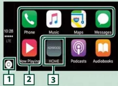 KENWOOD DNX573S - Boutons de commande et applications disponibles sur l'écran d'accueil de CarPlay - 1