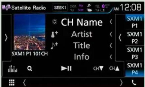 KENWOOD DNX573S - Satellite Radio : Affiche l'écran de contrôle de la source radio satellite fournie pour le vehicule. - 1