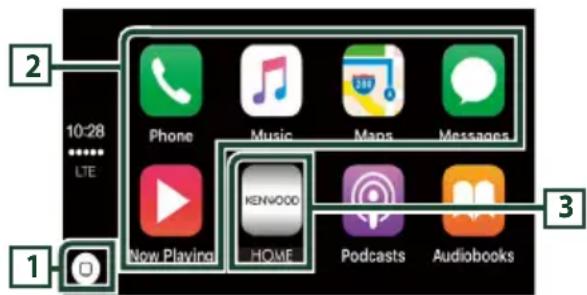 KENWOOD eXcelon DNX994S - Boutons de commande et applications disponibles sur l'écran d'accueil de CarPlay - 1
