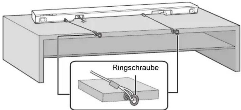 PANASONIC SCHTB400 - Bringen Sie das Hauptgerät in die gewünschte Position und befestigen Sie jeder Kordel am Regal oder Tisch. - 1
