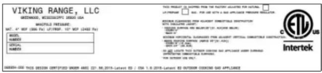 VIKING VGIC53024BSMLP - WARNING - 1