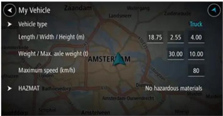My Vehicle Zaandam Watergang Landsmeer Zuiderwoude Vehicle type Length / Width / Height (m) 18.75 2.55 4.00 Weight / Max: axle weight (t) 30.00 10.00 Maximum speed (km/h) 80 HAZMAT Badhoevedorp No hazardous materials Amsterdam-Duiwendrecht