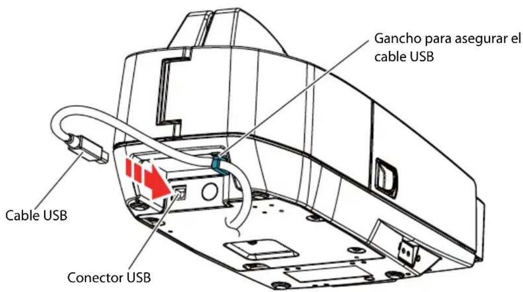 Gancho para asegurar el cable USB Cable USB Conector USB