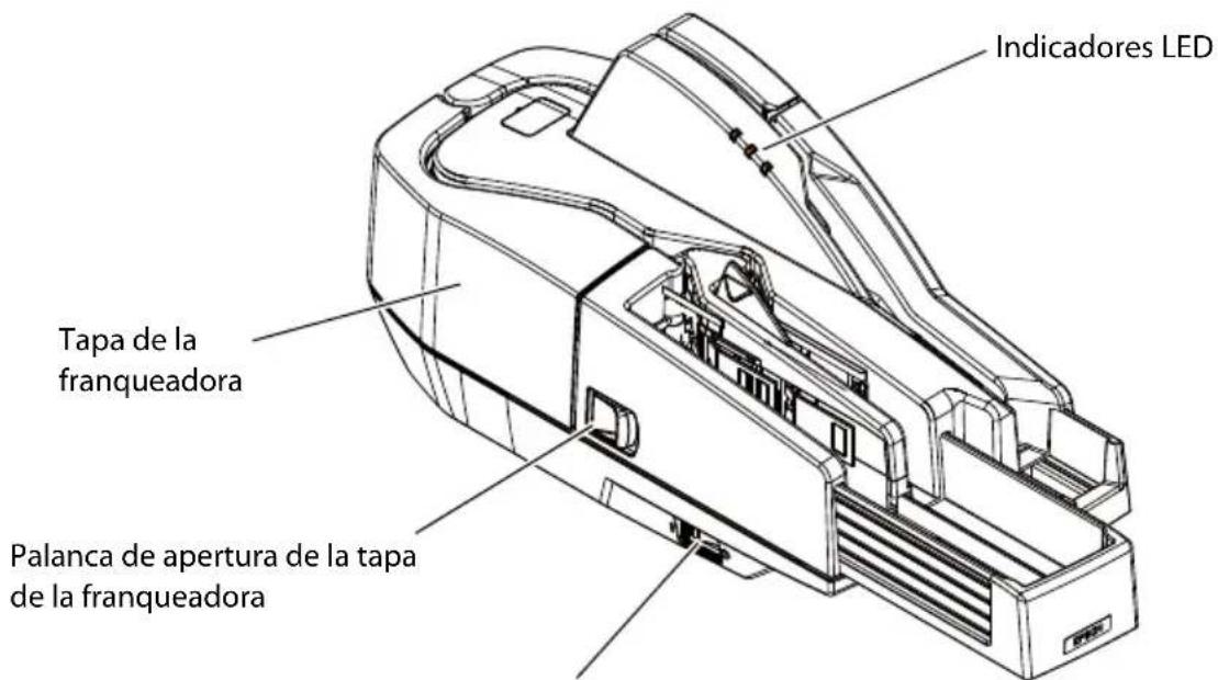 Indicadores LED Tapa de la franqueadora Palanca de apertura de la tapa de la franqueadora