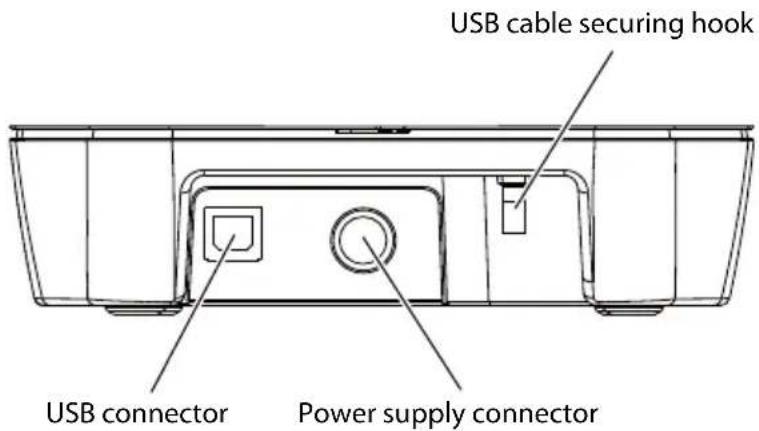 USB cable securing hook USB connector Power supply connector
