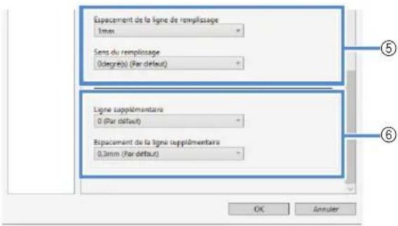 Espacement de la ligne de remplissage 1mm Sens du remplissage Odegré(s) (Par défaut) Ligne supplémentaire 0 (Par défaut) Bépaçement du la ligne supplémentaire 0,3mm (Par défaut) OK Annuler