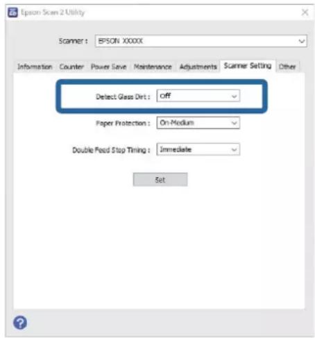 EPSON WorkForce DS770II - Définition de la fonction de détction de tache sur la surface vitrée - 1