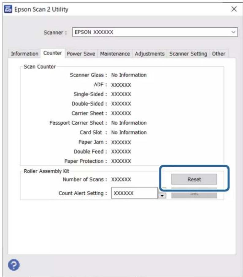 EPSON WorkForce DS770II - Réinitialisation du nombre de numérisations suite au remplacement des rouleaux - 1