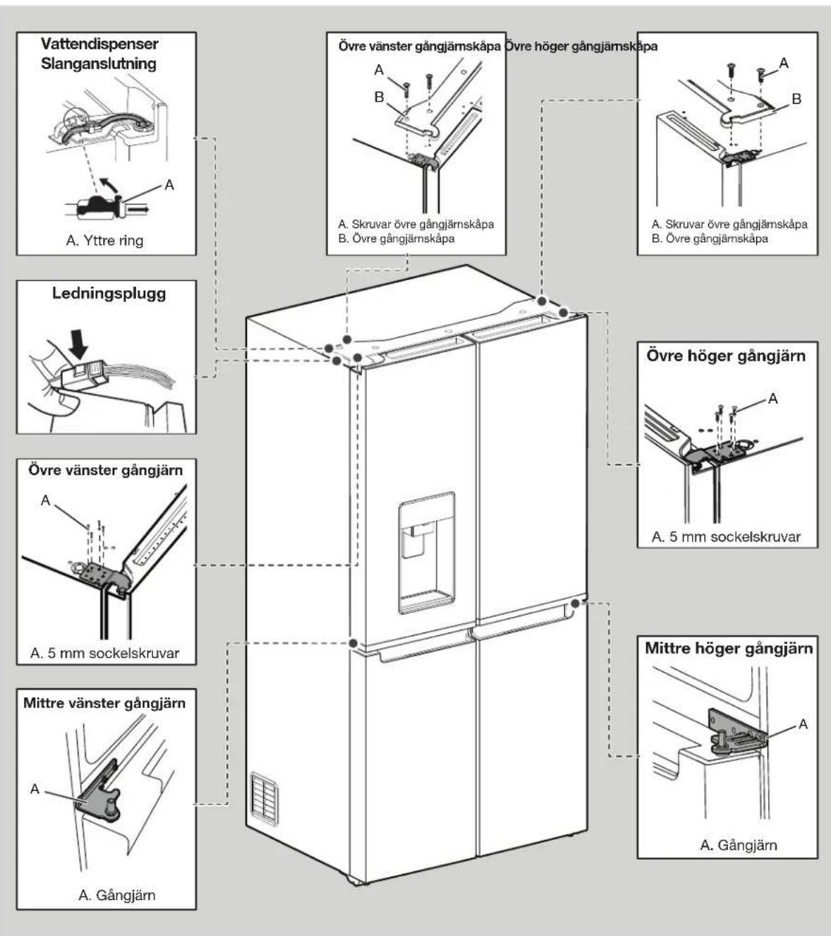 WHIRLPOOL WQ9I MO1L UK - Demontera och montera kylskapsdorrar - 2