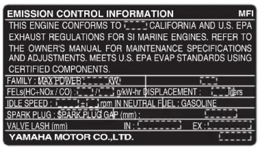 YAMAHA FL300B1 (2015) - Étiquette d'homologation du certificat de contrôle des émissions - 1