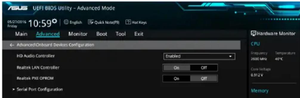 ASUS VivoMini UN66 - Onboard Devices Configuration (Configuration des péripériques embarqués) - 1