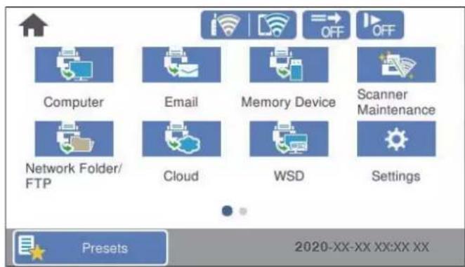 Computer Email Memory Device Scanner Maintenance Network Folder/ FTP Cloud WSD Settings Preset 2020-XX-XX XX:XX XX