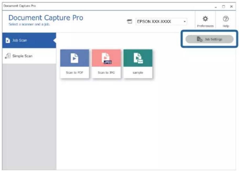 EPSON WorkForce DS730N - Cliquez sur Paramètres de travaux au niveau de l'onglet Numérisation de tâche. - 1