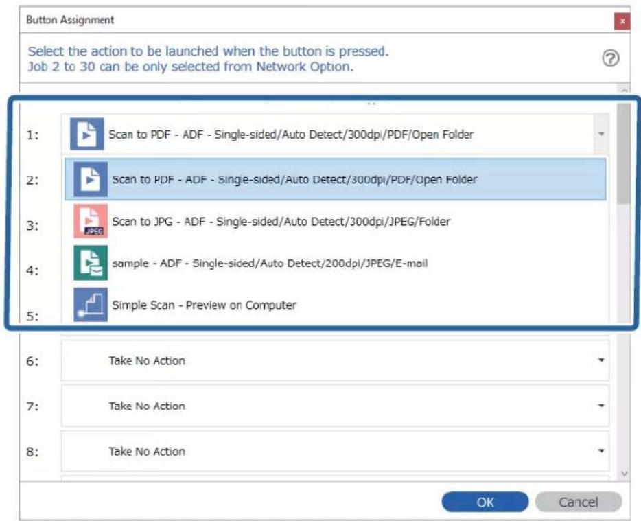 EPSON WorkForce DS730N - Depuis le menu déroulant, sélectionnez le travail que vous souhaitez effectuer depuis le panneau de commande (boutons) sur le scanner. - 1