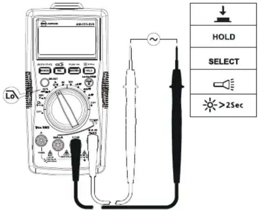 FLUKE AM555 - Messen von Wechselspannung mit Tiefpassfilter: - 1