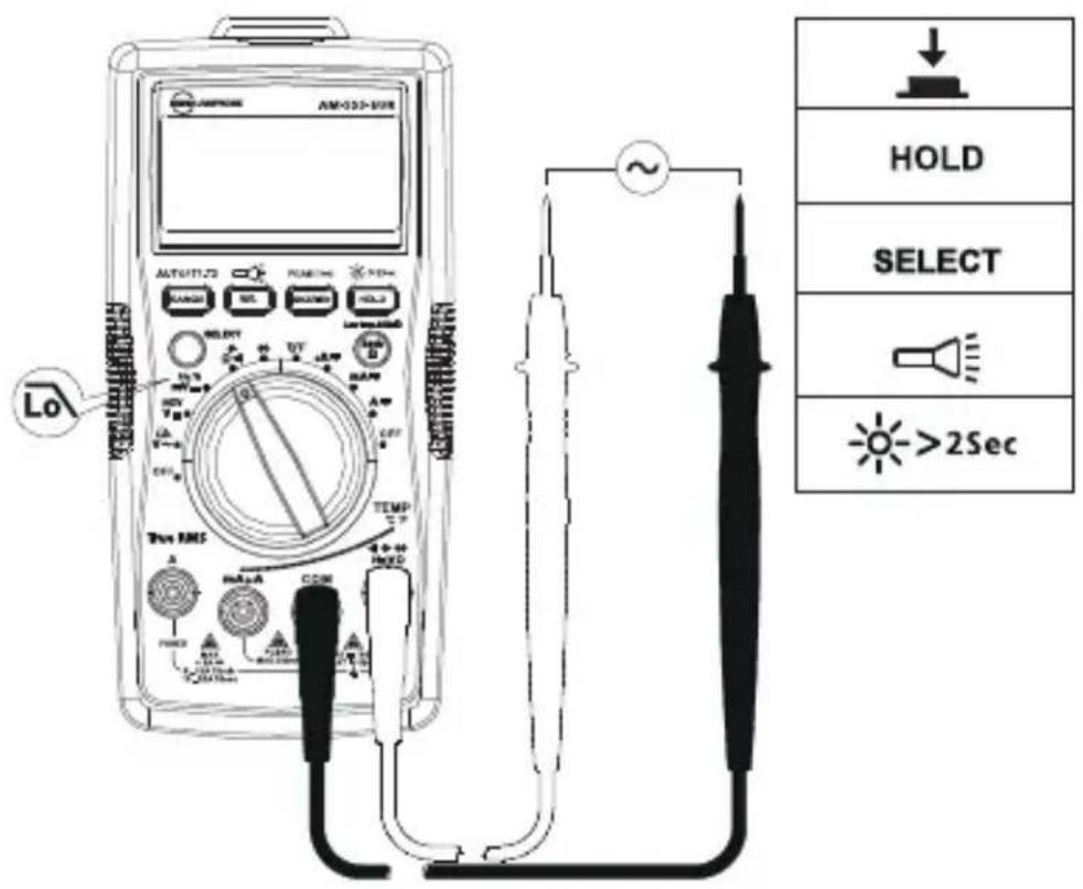 FLUKE AM555 - Mesure de tension alternative avec le filtrre passe-bas : - 1