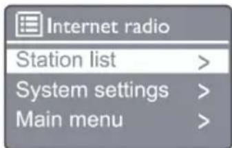 PHILIPS TAM2805 - Utilisation du menu en mode liste des stations de radio Internet - 1