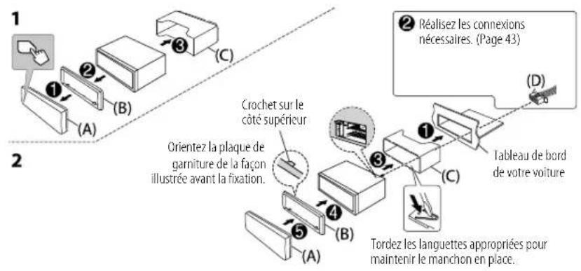 JVC KDX38MDBT - Installation de l'appareil (sans le manchon de montage) - 3