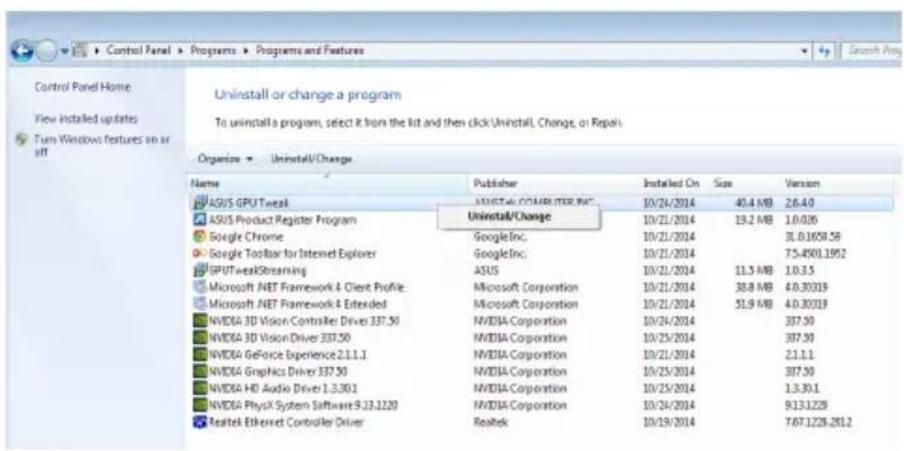 ASUS GT720SL2GD3BRK - Disinstallazione di ASUS GPU Tweak nei sistemi operativi Windows® 8.1 / 8 / 7 / Vista - 1