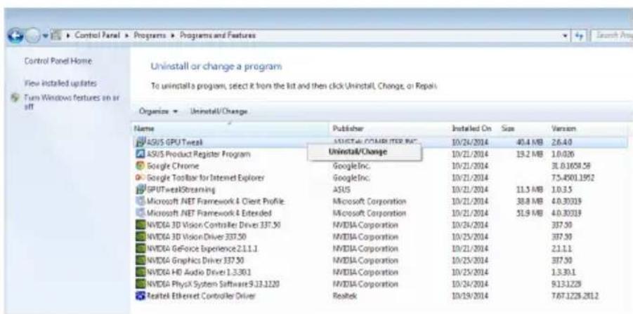 ASUS R7360OC2GD5V2 - Disinstallazione di ASUS GPU Tweak nei sistemi operativi Windows® 8.1 / 8 / 7 / Vista - 1