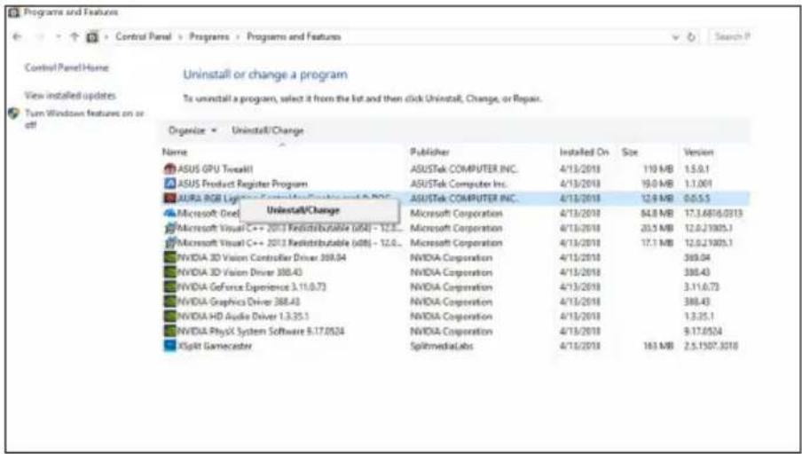 ASUS DUALGTX1050TIO4GV2 - Disinstallazione di ASUS AURA in Windows® 10 / 8.1 / 8 / 7 (64-bit) - 1
