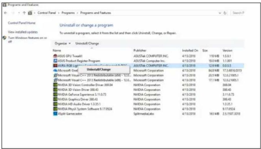 ASUS PHGTX1660TI6G - Disinstallazione di ASUS AURA in Windows® 10/8.1/8/7 (64-bit) - 1