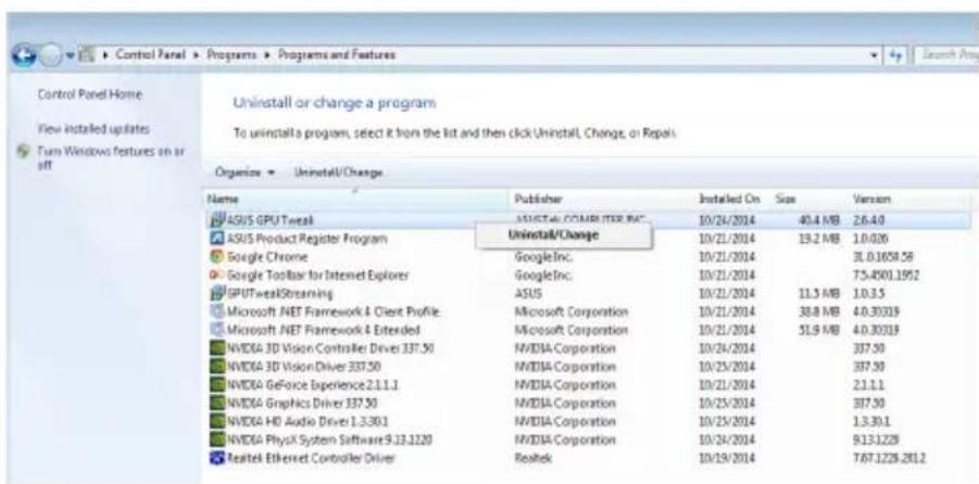 ASUS GT6101GD3L - Disinstallazione di ASUS GPU Tweak nei sistemi operativi Windows® 8.1 / 8 / 7 / Vista - 1